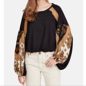 Free People Thermal Printed Bell Sleeve Top